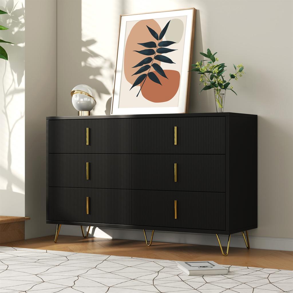 Elegant Sideboard with Modern Design, Chest of Drawers and Lots of Storage Space, Gold Handles