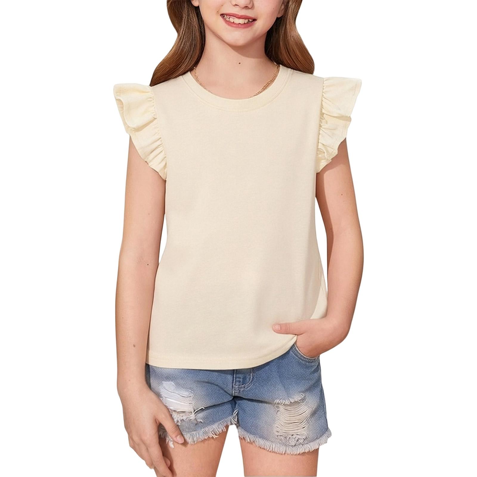 

Children s Casual Strip Flying Sleeve Round Neck Fashionable T-shirt Top 100 бежевый