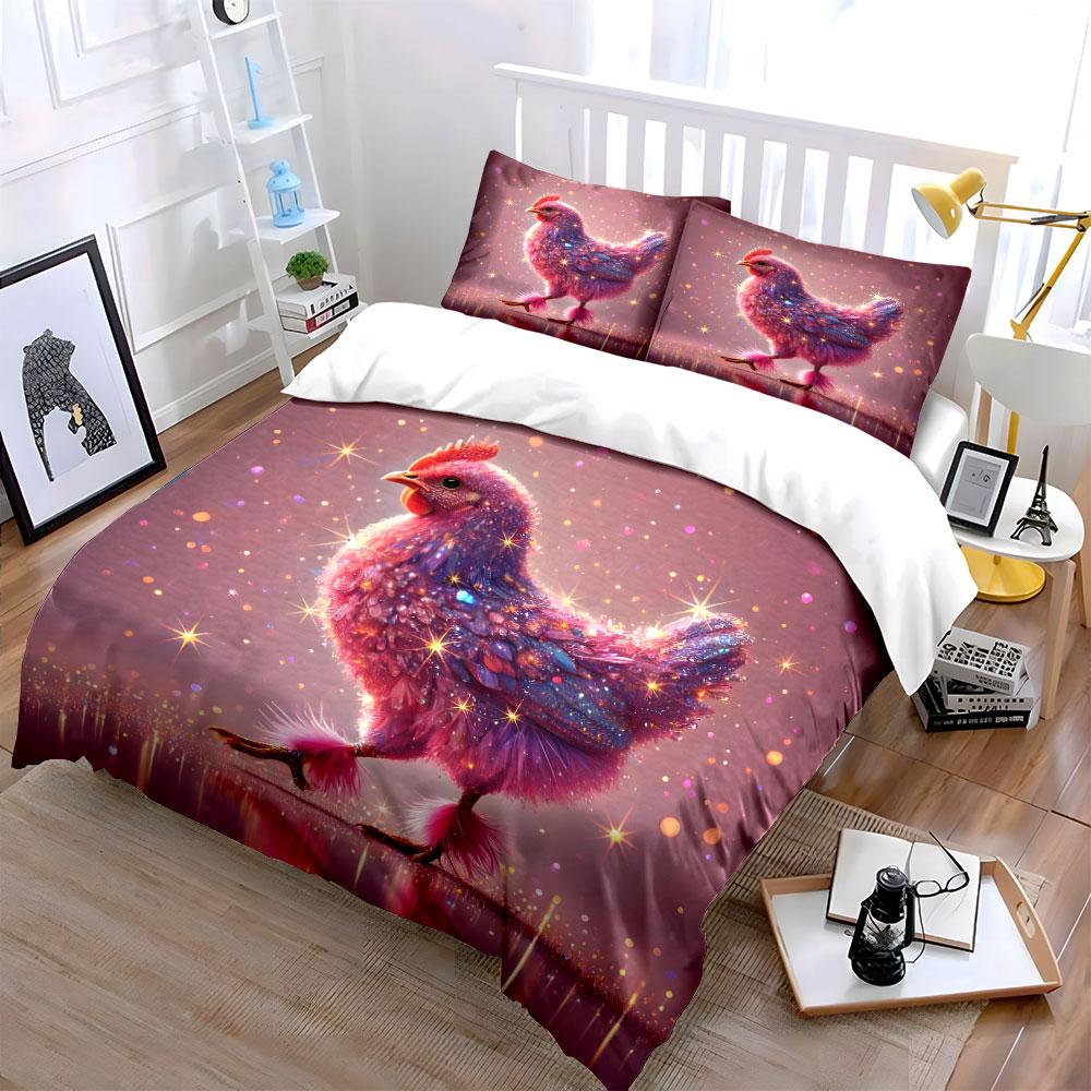 Sparkling Chicken Decor Set Multiple Sizes Kid'S And Adults' Bedroom Exquisite 3Pc Bedding Set, Gift
