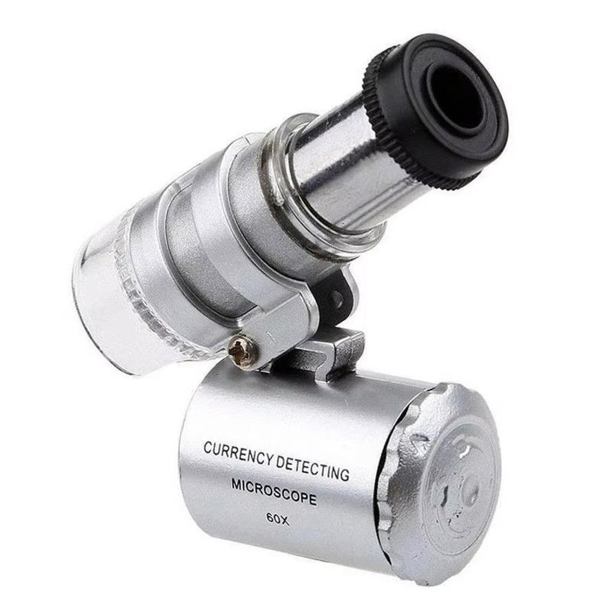 1 Pcs Mini 60X Microscope LED Jewelry Loupe UV Currency Detector Portable Magnifier Magnifying Eye Lens Magnifying Glass Loupe