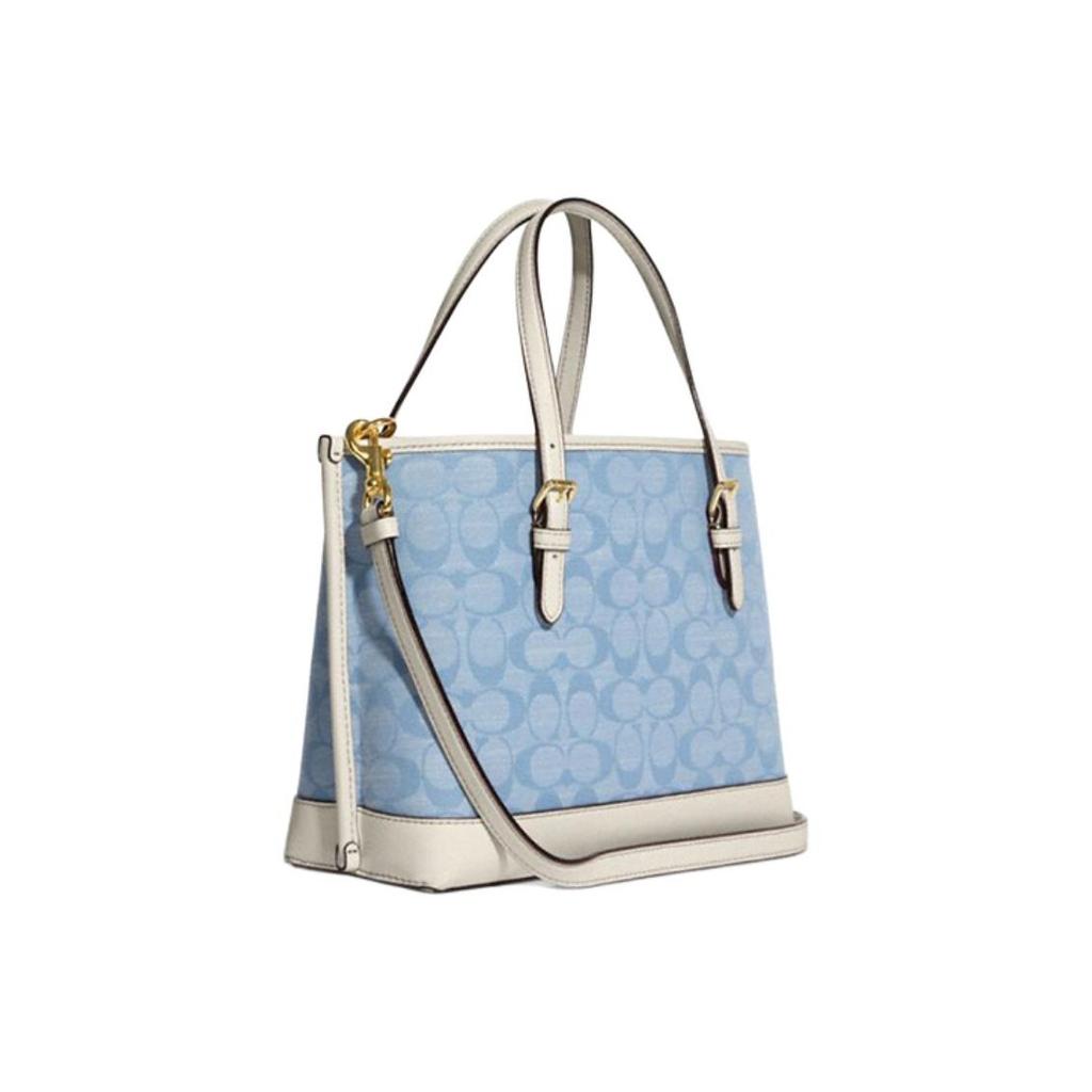 Coach Mollie Series Classic Canvas And Leather Tote Bag Shopping Bag Handheld Crossbody Bag 25 Women tote Blue White CA142-IMUDY