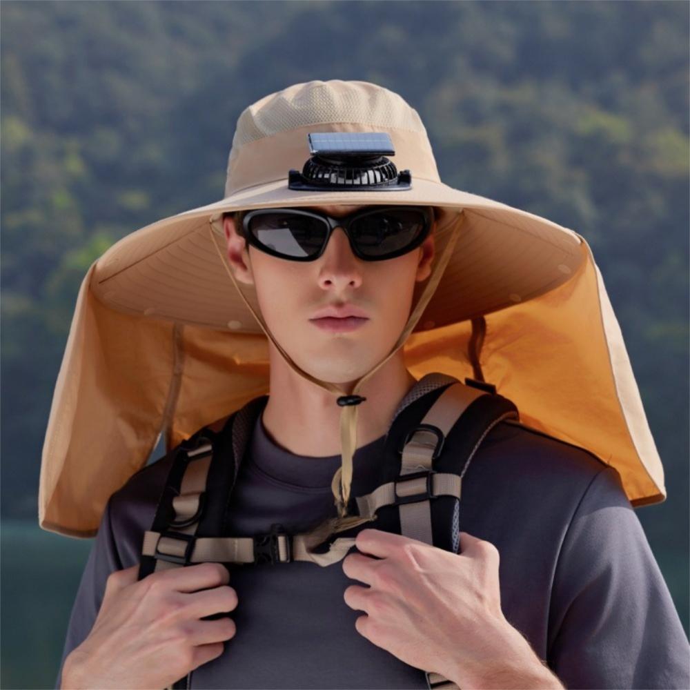 With Removable Neck Flap Solar Fan Hat Breathable Bucket Hat Fashion Outdoor Sun Hat