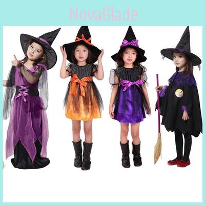 Adorable Kids Halloween Witch Costume With Lace And Spandex For Dress-up Fun