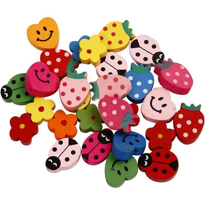 Fun Wooden Beads, Bright Colors - Pack with 6 Designs. Ref 571050
