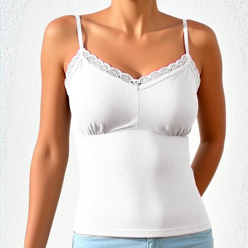 Lace-trimmed V-neck halter top Comfortable, sweet and sexy women's blouse