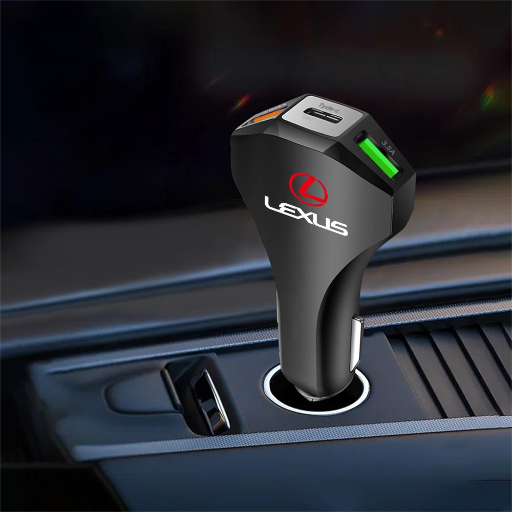 Car Charger Adapter Dual USB Type C Ports Super Fast Charging Conversion Plug Phone Charging For Lexus ES RX LS IS NX valve cap wzdf76