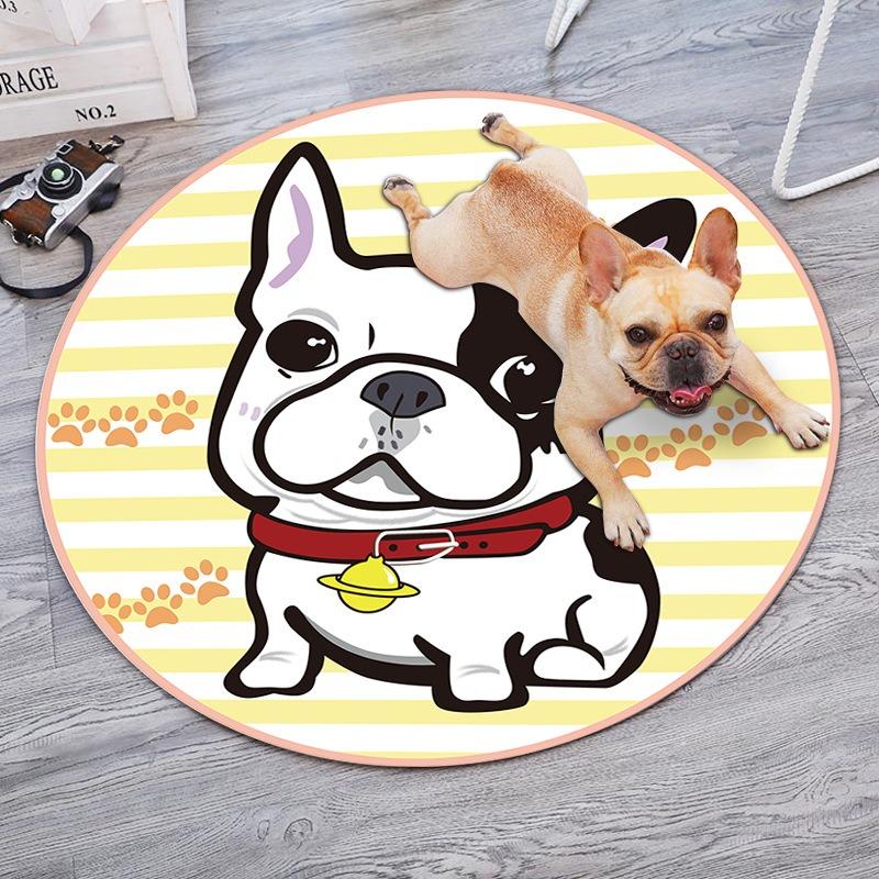 Cartoon Dog Round Carpet Living Room Circle Floor Mat Non Slip Bedroom Bathroom Doormat Washable Home Hallway Area Decor Rug