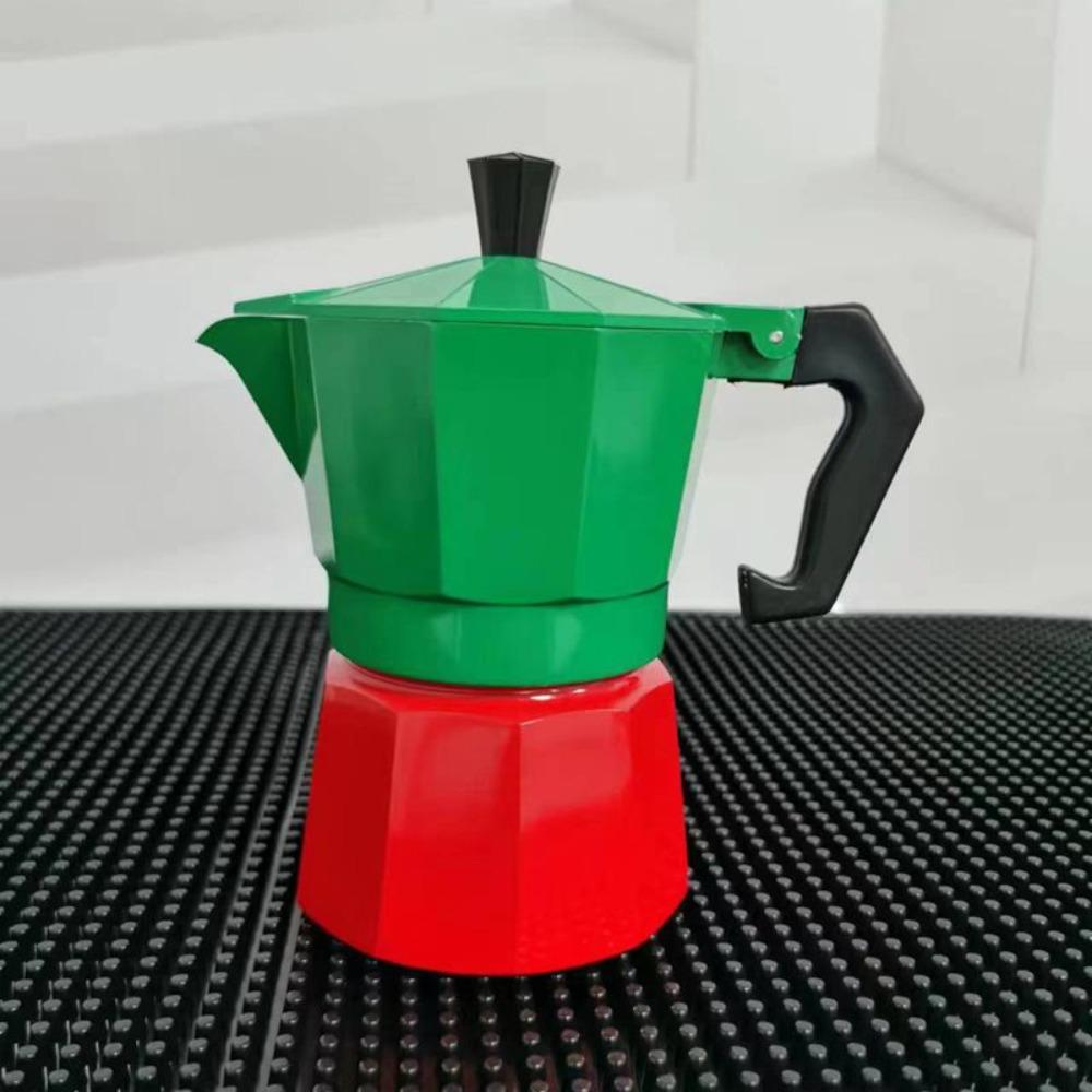 Grün&Rot Kaffeekanne Achteckige Kaffeemaschine Haushalts-Moka-Kanne Herdplatte