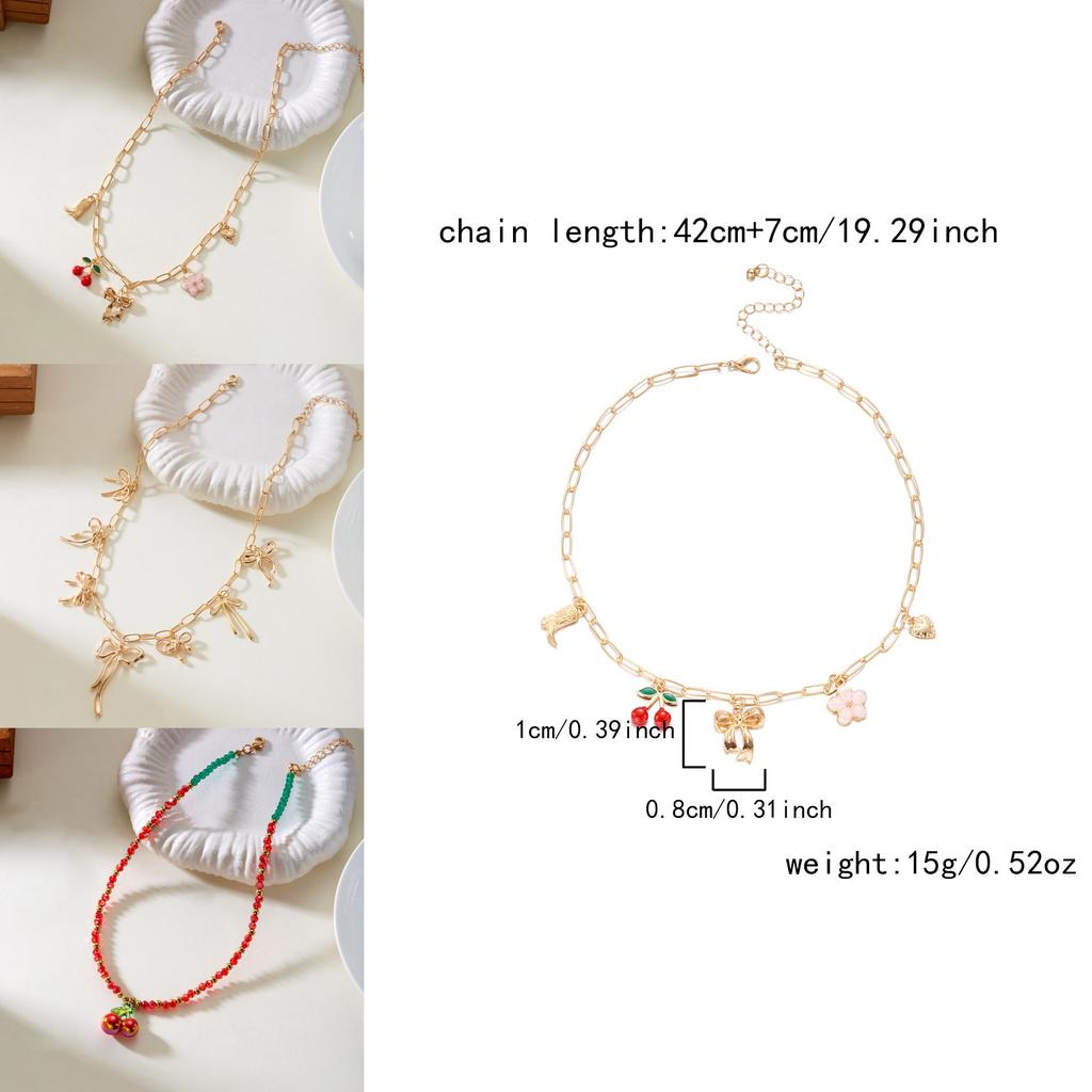 Handcrafted Alloy Necklace With Shell And Cherry Charm For Summer Vacation Wear