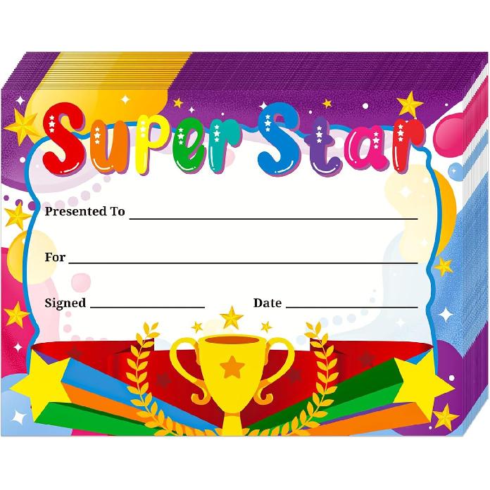 30 ШТУК Сертификаты Наград «Супер Звезда» для Детей Студентов Детского Сада Дошкольного Учреждения Сертификаты Достижений Школьные Сертификаты Признания