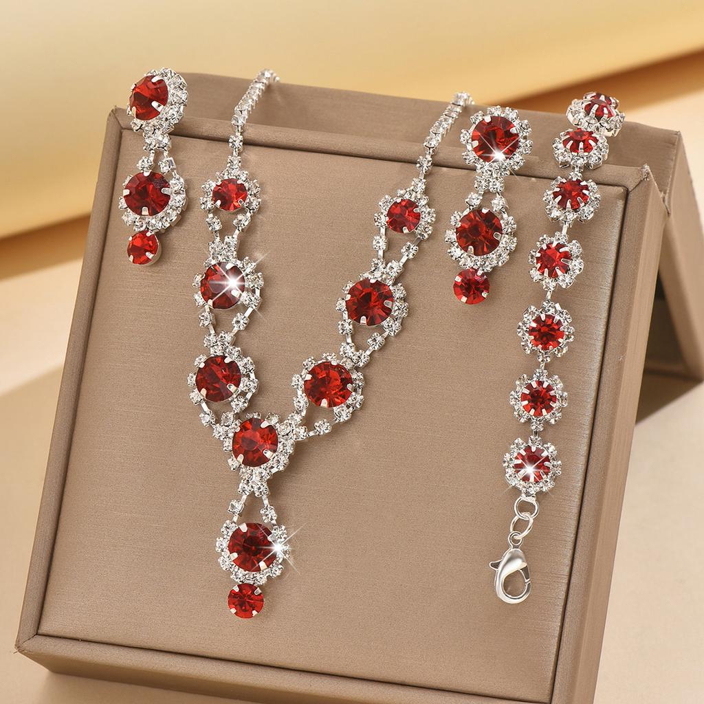 Rhinestone Women's Earrings Necklace JBracelet Ewelry Set Bride Wedding Accessorie