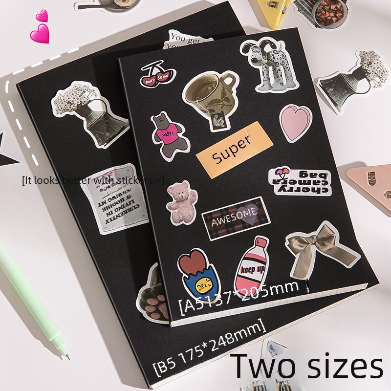 Thickened A5/B5 Student Notebook: Black, Lined/Blank, Retro Style