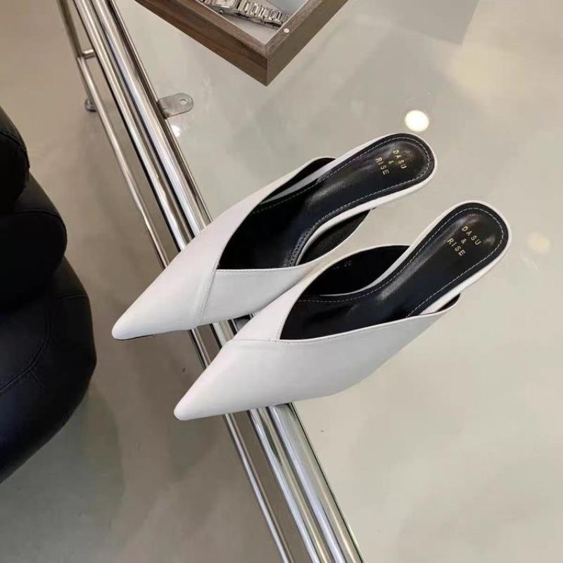 Pantofole a Punta Donna Tacchi Alti Nuove Scarpe Estive Moda Lusso Tacco Quadrato Ciabatte Mocassini Slip Zoccoli Scarpe da Festa Donna Nere