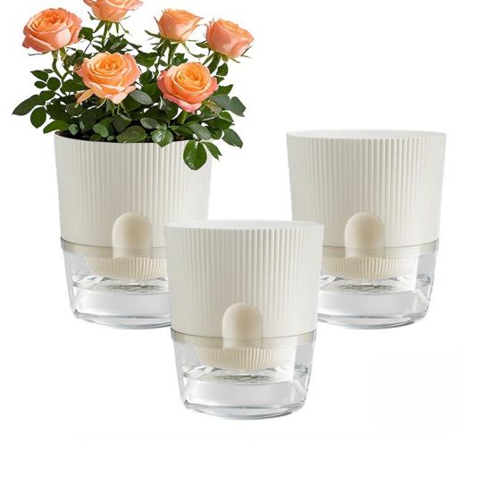 Self Watering Plant Pot Orchid Planter with Wick Ropes Flower Pot with Drainage Holes Transparent Water Reservoir for Indoor Plants Home Office Decor
