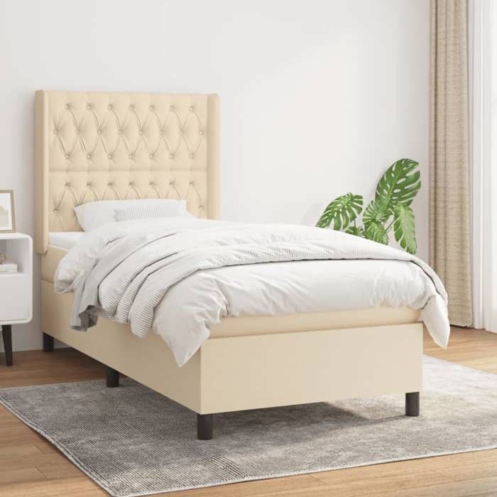 VidaXL Lit à sommier tapissier et matelas Crème 90x190 cm Tissu - Modèle 3131638