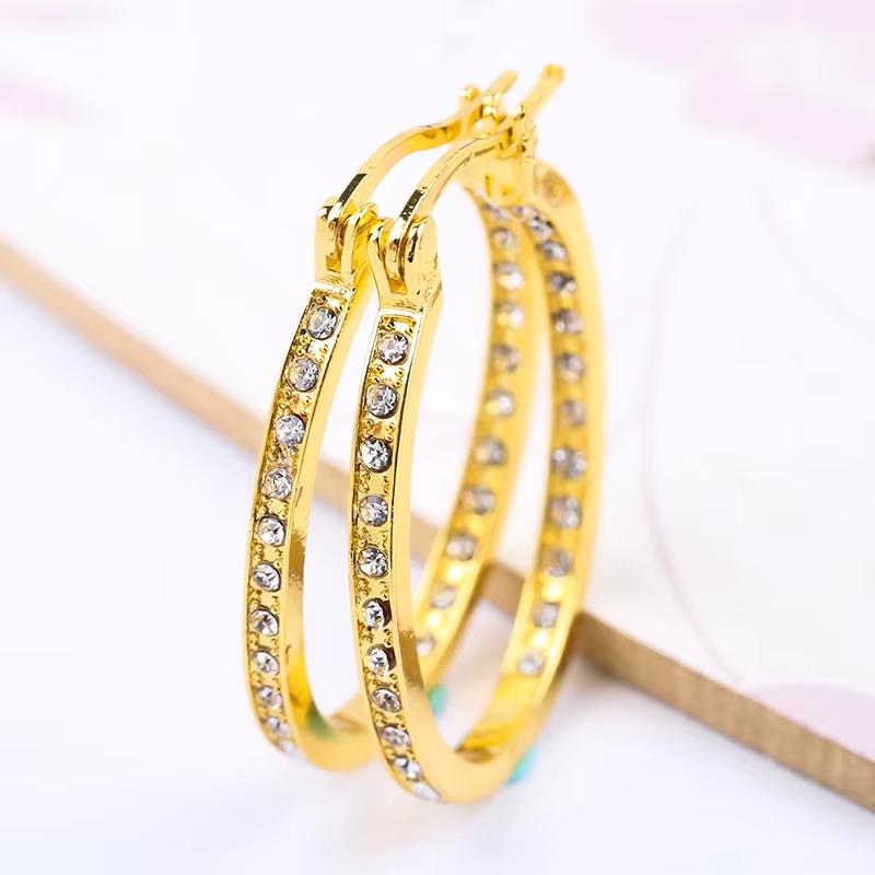 Huajie 1 Pair Full Paved Inlaid Brilliant Zircon Circle Women's Hoop Earrings Delicate Classic Party New  Trend Tide