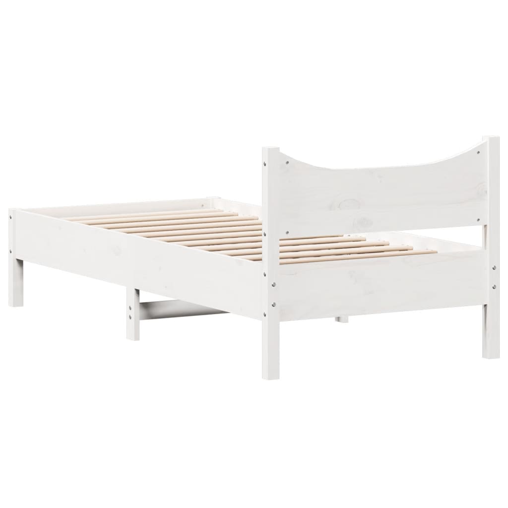 Solid Wood Bed Frame without Mattress White 75 x 190 cm Pine Wood