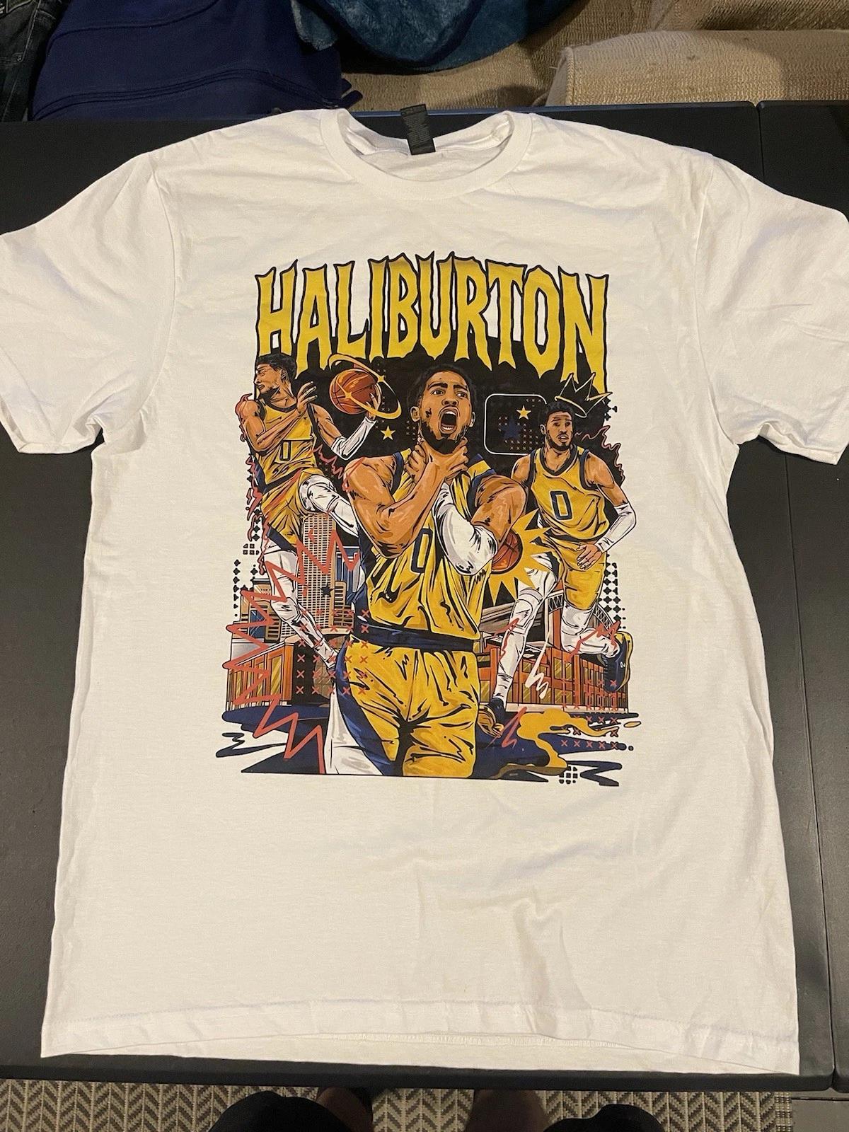 Tyrese Haliburton Graphic T-Shirt Indiana Pacers NBA Tee Men’s Size Medium S