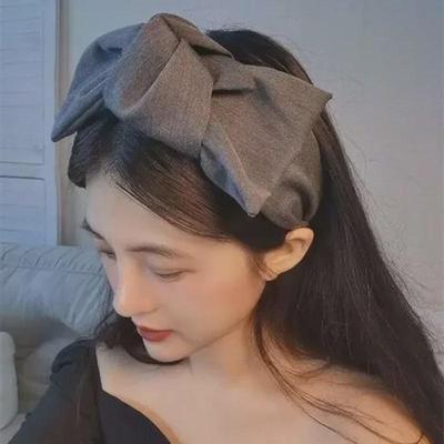 Koreanisch-französisches Retro-Stirnband mit grauer Schleife – elegantes Haar-Accessoire für Frauen
