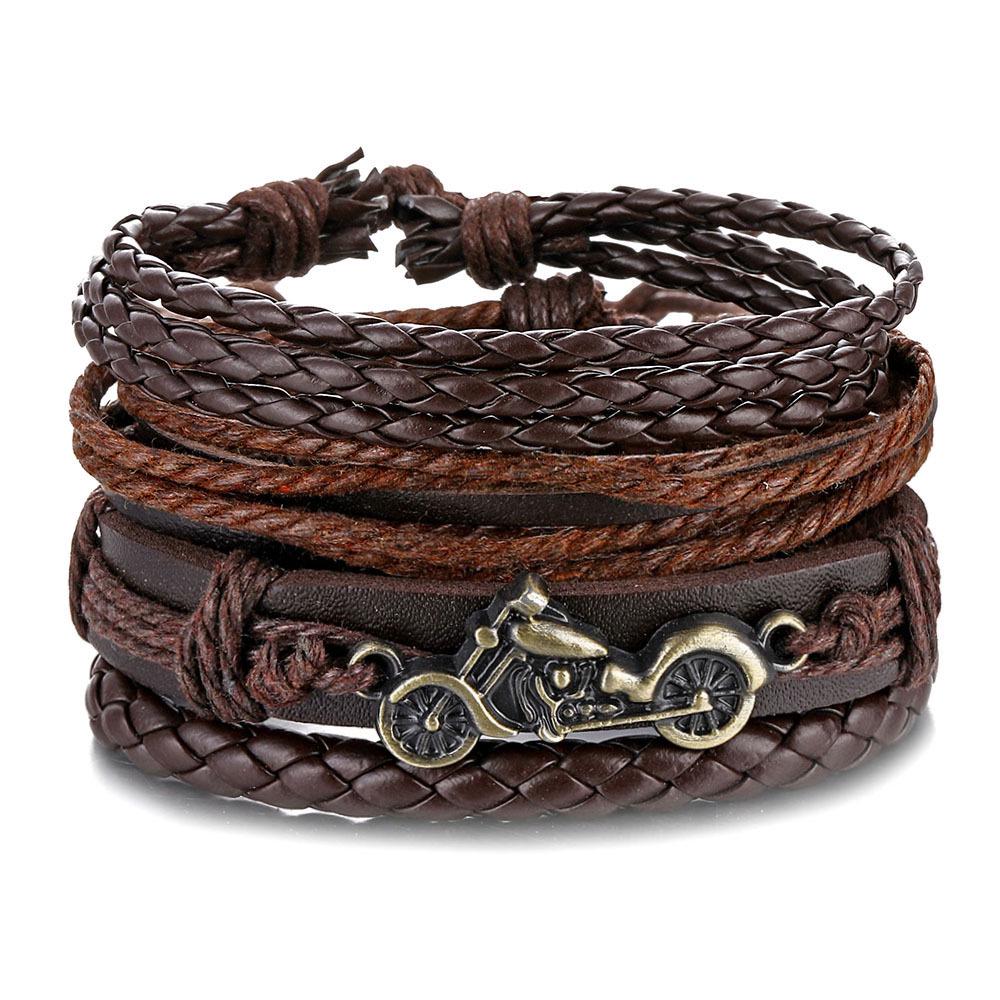 Batman Vintage Rope and Beads Multi-Layer Leather Bracelet Set for Men