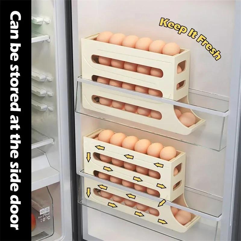 4 Tier Fridge Egg Rack Automatic Rolling Egg Holder Storage Box Container Kitchen Refrigerator Egg Dispenser Fridge Organizer