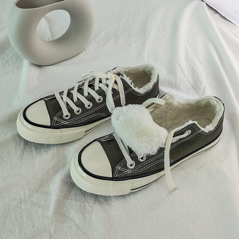 

Cotton shoes female versatile student velvet black low-top canvas shoes female 44