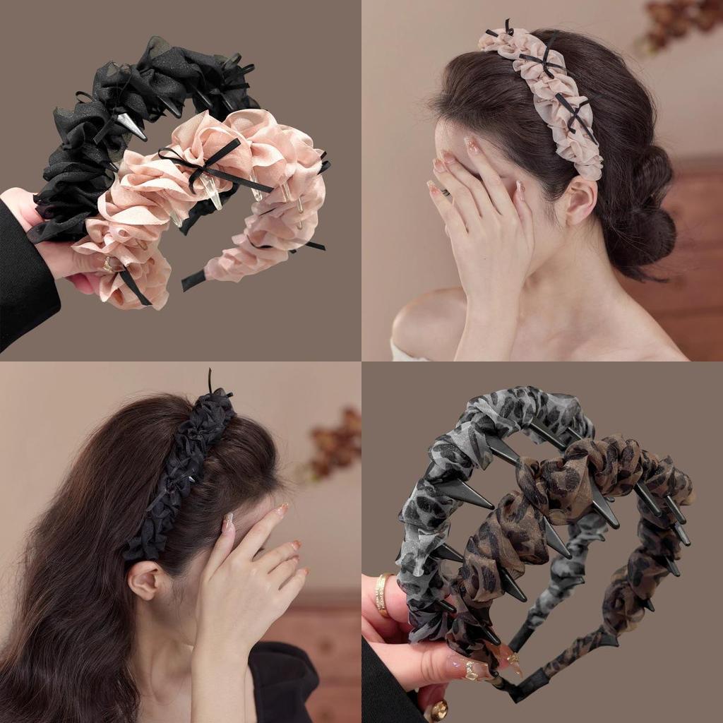 High-End Women's Bow Headband with Teeth - 2025 Face Washing & Hair Pressing Accessory