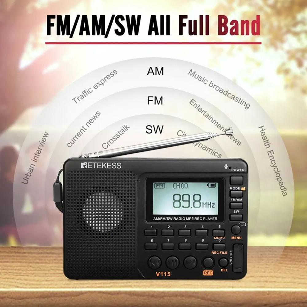 V115 Radio FM AM SW Portable Radios Rechargeable Shortwave Radio Batteries Full Wave USB Recorder Speaker for Elders