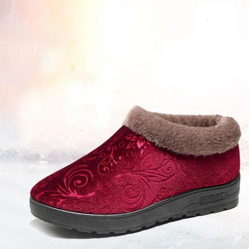  Winter Boots Women Shoes Warm Snow Boots Furry Fur Velvet Cotton Cloth Cozy Ankle Non-Slip Woman Booties Elderly Boots