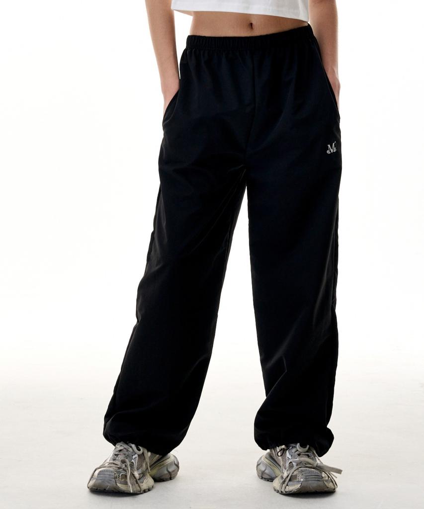 Mucent Signature Embroidered Crinkly Nylon String Wide Pants (Black, Light Khaki, Pink)