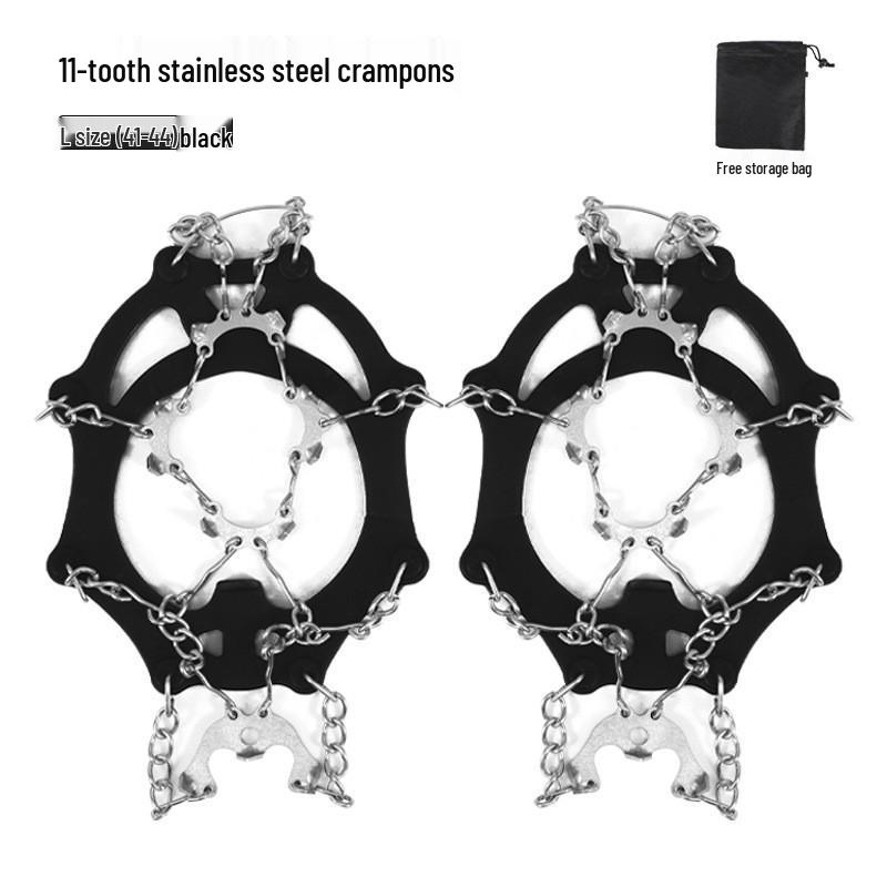 11-Teeth Stainless Steel Ice Cleats: Slip-Resistant Boot and Shoe Covers for Outdoor Snow, Hiking, and Mountaineering