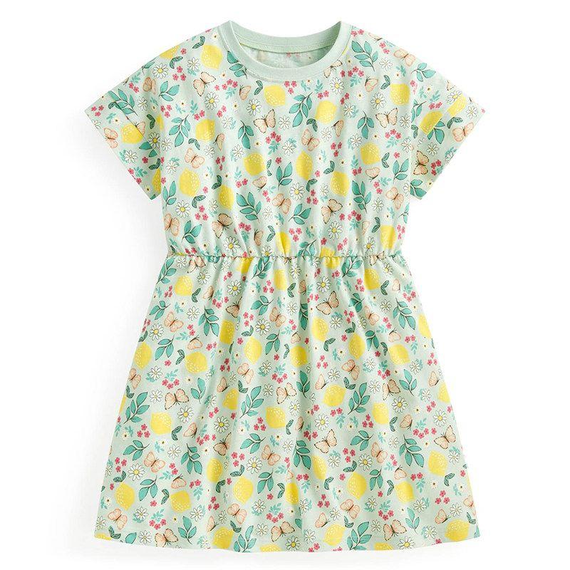 New Summer Floral Dress for Girls, Bamboo Jersey Cotton Dress, Pure Cotton Thin Short-Sleeve Dress for Girls, Export