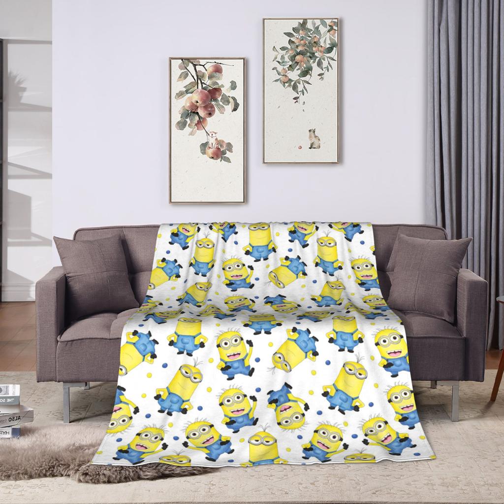 M-Minions Cartoon Christmas Flannel Blanket Warm Throw Blanket for Outdoor Travel Comfortable Bedspread Sofa Bed Cover