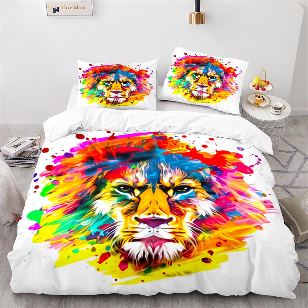 Lion Duvet Cover Set 3D Print Wild Animal Under Sunshine King Queen Size For Teens Kids Bedding Set Polyester Comforter Cover