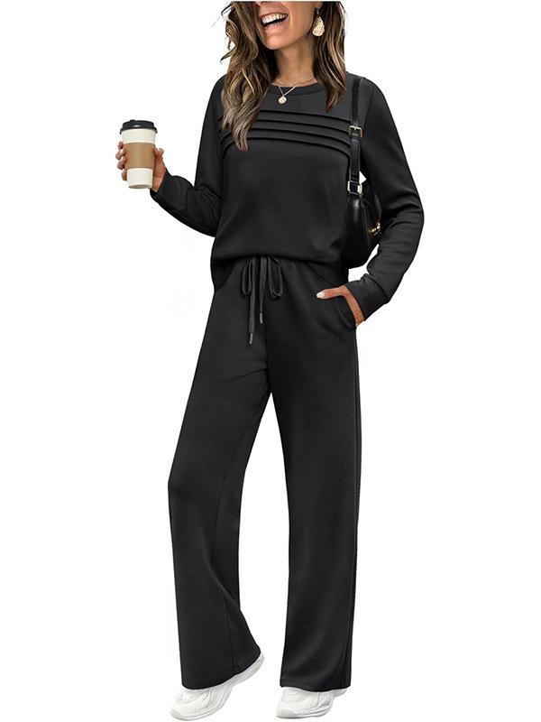New autumn and winter European and American suits long-sleeved women's casual elastic waist trousers wide-leg trousers