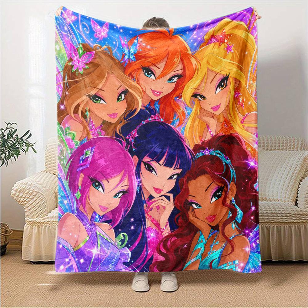 Winx Club Theme Printed Blanket - Perfect for Couch, Bed, Travel & Outdoor Use | Machine Washable, Cozy & Durable.