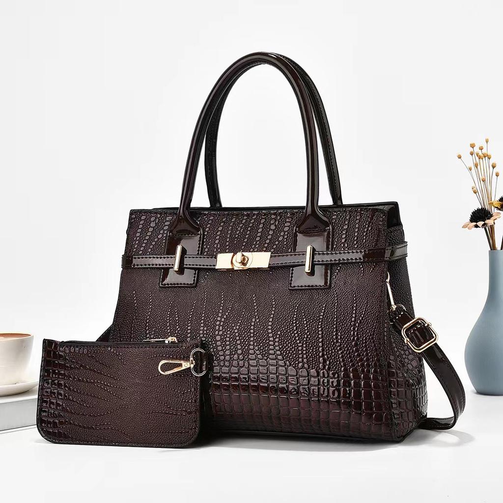 New Bag Mother and Child Bag Handbag Texture Shoulder Bag Versatile Crocodile Leather Pattern Bright Leather Bag Bags