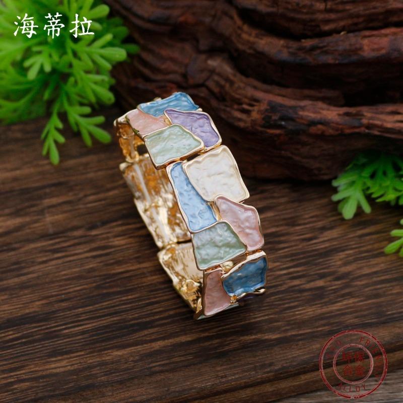 New Enamel Irregular Square Elastic Bracelet, Women's Exaggerated Creative Square Geometric Elastic Bracelet