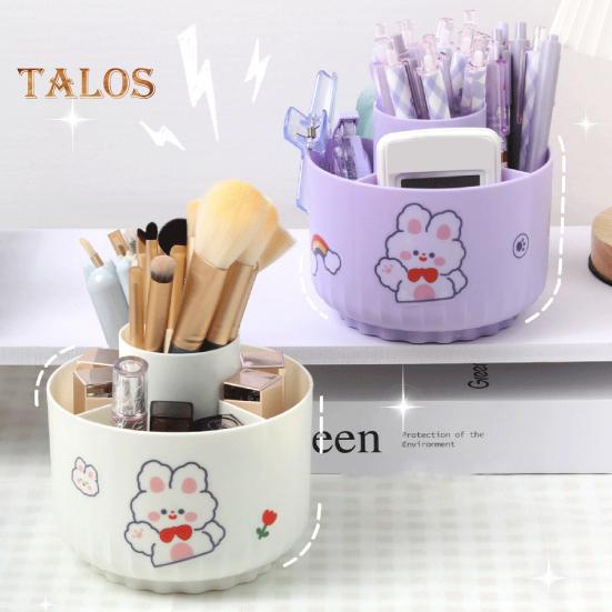 Makeup Brush Holder Cosmetic Storage Box 360-Degree Rotatable 5 Slot Design Large Capacity Pencil Case Desktop Organizer