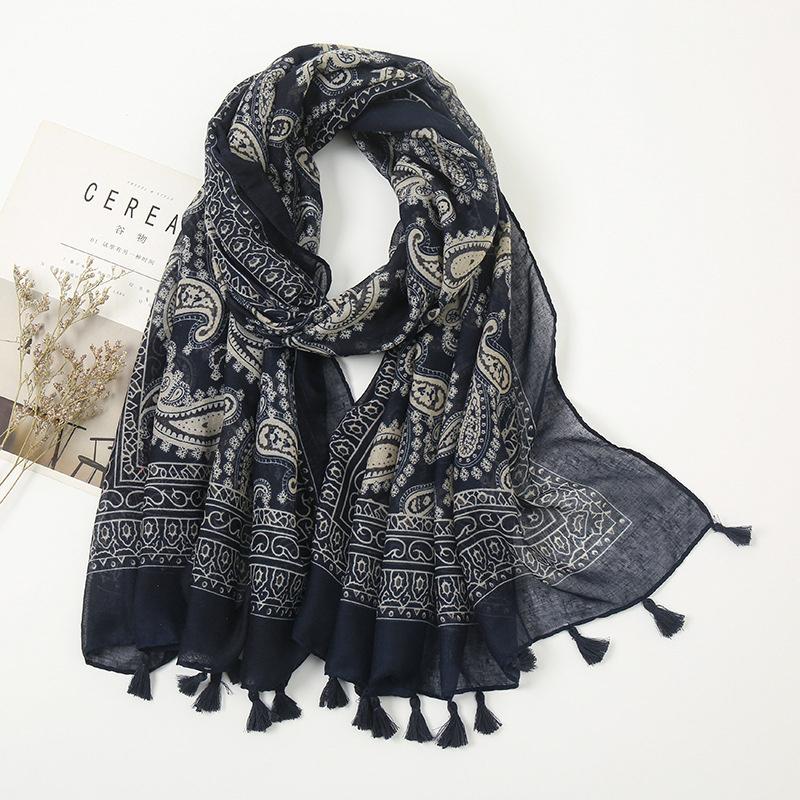 Fashion Luxury Brand Aztec Floral Tassel Viscose Shawl Scarf Lady High Quality Wrap Pashmina Stole Bufandas Muslim Hijab