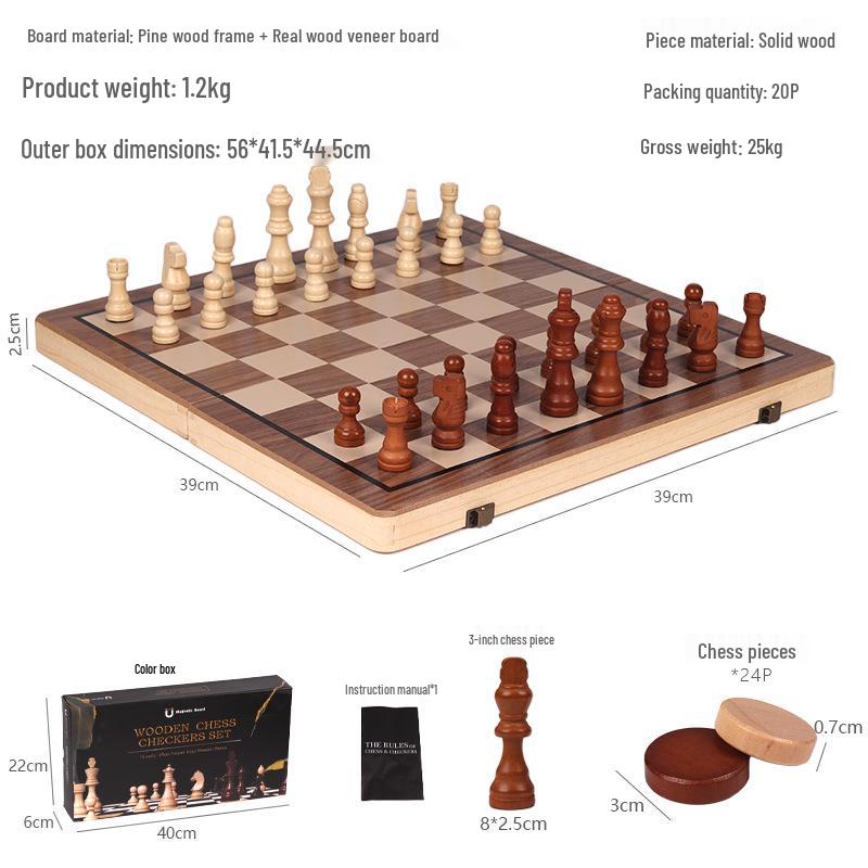 Wooden Magnetic Chess Set: Portable Folding Board Game for Kids & Adults, Perfect for Parent-Child Interaction