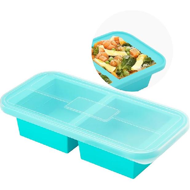 Silicone Freezer Trays with Lid,6 Cup Soup Freezer Container large Ice Cube Molds with Reinforced Steel Ring Top for freezing Soup Sauce Broth