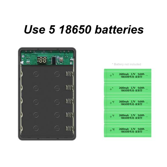 Scocca Power Bank L5 Staccabile Senza Saldatura Display Digitale LED Custodia Caricabatterie Portatile 5x18650 per Smartphone
