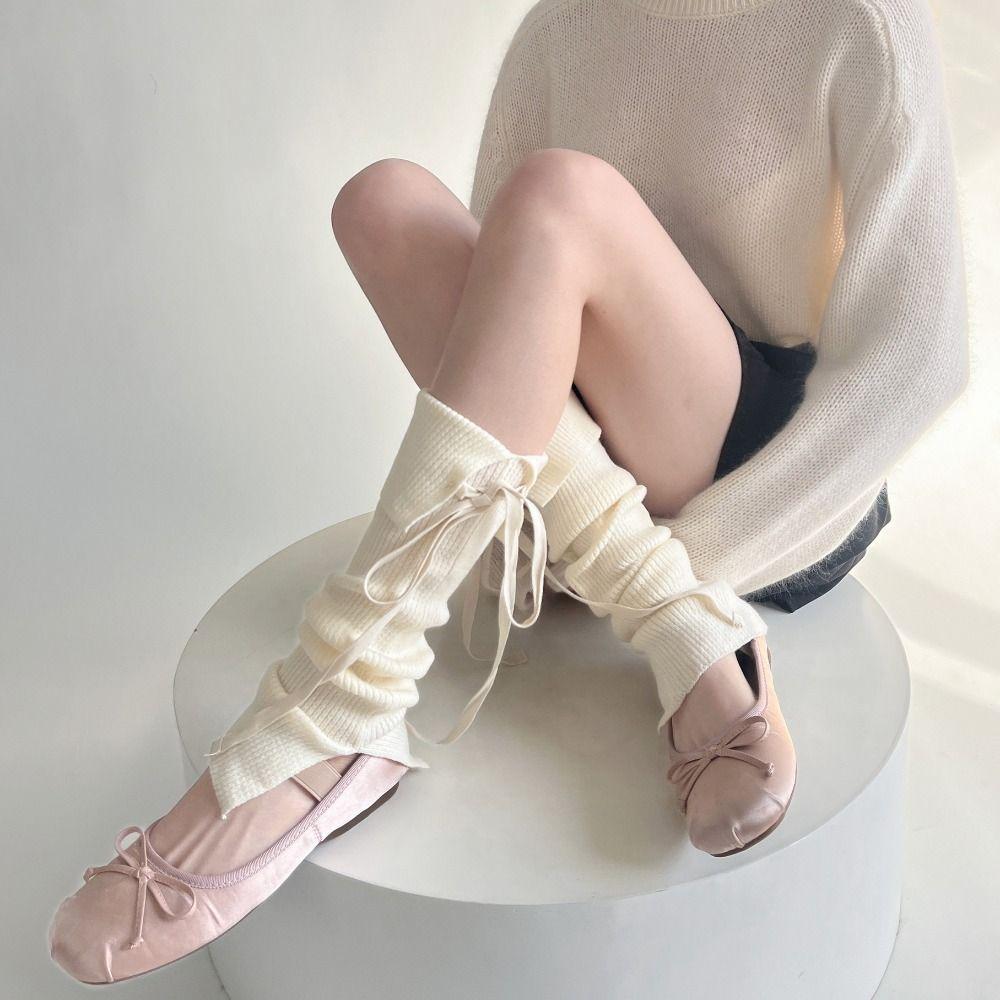 

Sweet Ballet Lace Up Leg Warmers Bow Tie Knee High Socks Fashion Women s Stockings Streetwear чёрный