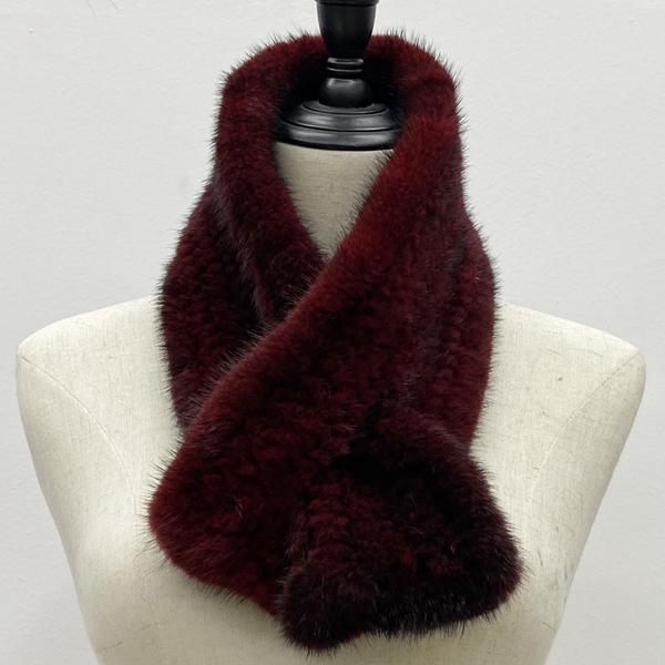

В язаний шарф з хутра норки для жінок Зимовий Теплий М який Жіночий Шалі Стильний Однотонний Гетр для Шиї 80смx12см винний