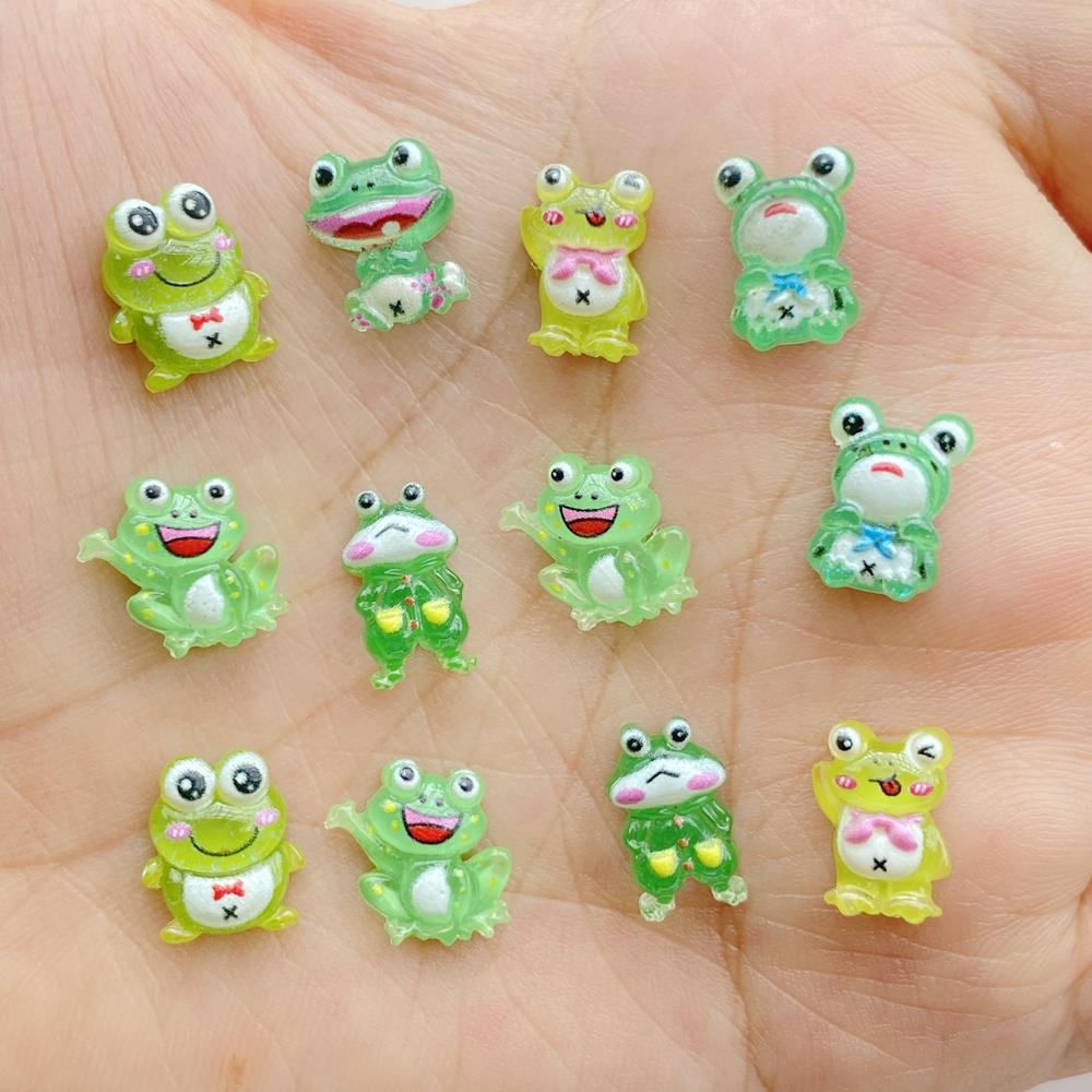50pcs Mixed Resin Glitte Cute Cartoon Green Frog Flatback Rhinestone Figurines Nail Art DIY Party Scrapbook Accessories Crafts