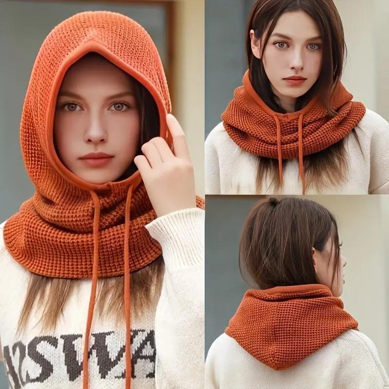 Dzianinowy szalik z kapturem dla kobiet Jesień i Zima Gruby i Ciepły Z nausznikami