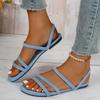 Summer New Korean Style Sandals with Thin Strap, Low Heel and Square Heel Comfortable and Versatile Women's Sandals with Two Straps for Students