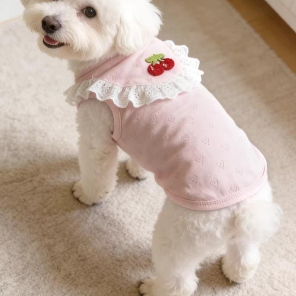 Breathable Puppy T-Shirt Ruffled Collar Dog Short Sleeve Sweet Style Dog Lace Vest  Four Seasons