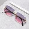Neue Luxus-Hochwertige 2025 Rahmenlose Cut Farbige Gläser UV400 Sonnenbrille Modische Quadratische Metallbügel Brillen für Damen und Herren